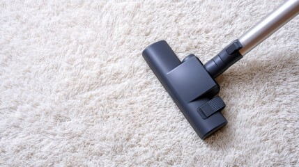 Efficient Cleaning Tool on Soft White Rug: A Showcase of Modern Vacuum Technology for Home Maintenance and Dust Removal