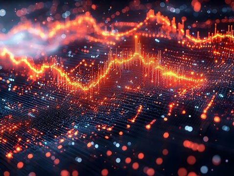 Abstract digital data flow visualization with glowing network connections and energy streams