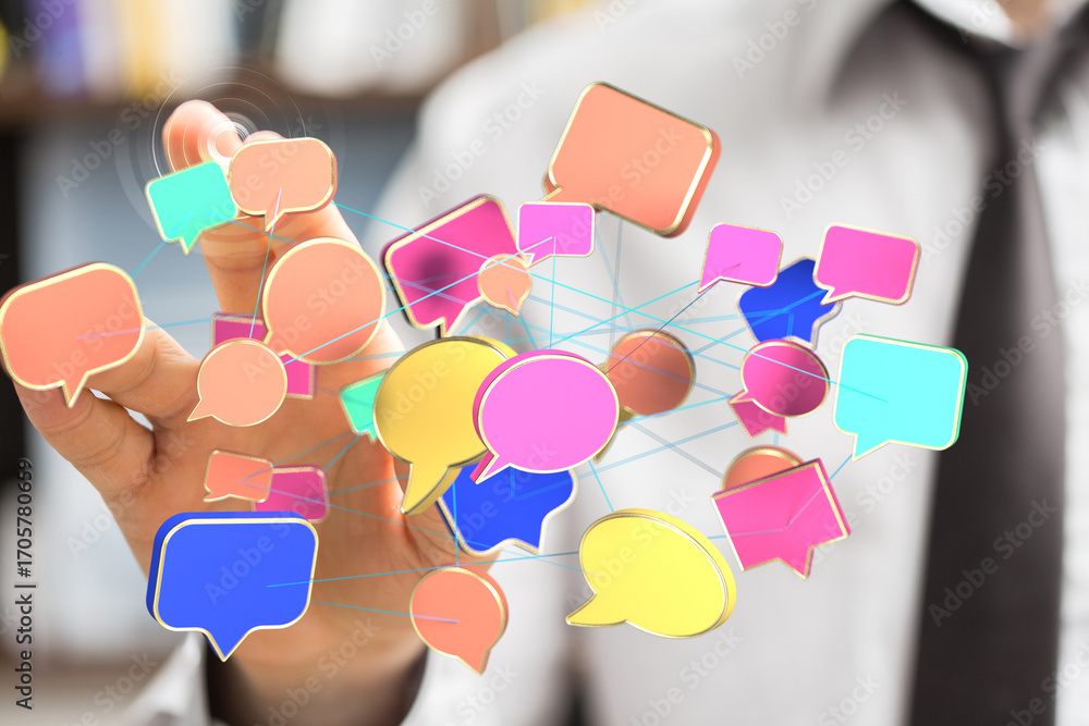Aufkleber abstract image of interconnected speech bubbles, symbolizing global communication and networking.