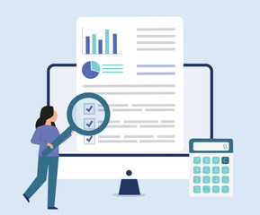 Auditing and business analysis concept, professional check, vector illustration
