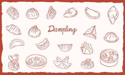 dumpling Asian food cuisine icon hand drawn sketch doodle line art vector illustration