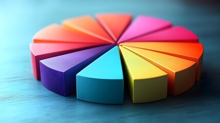 A vibrant 3D pie chart with colorful segments illustrates data breakdown and business concepts