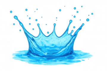 Blue water crown splashing dynamically, forming elegant droplets against transparent surface, highlighting liquid motion and pristine clarity