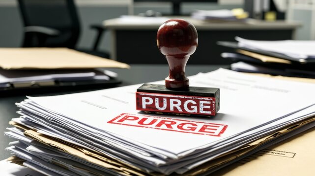 Rubber Stamp with purge on Documents in an Office Setting