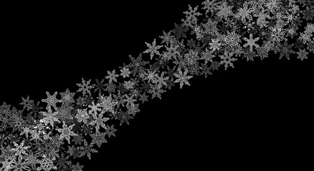 Obraz premium Elegant black background with a diagonal cascade of artistic snowflake designs