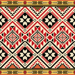 Tribal Geometric Seamless Pattern with Red Black Diamond Motifs and Aztec Pattern Navajo Ethnic Borders for fabric Seamless Textile, Vector decoration fashion, Rug.