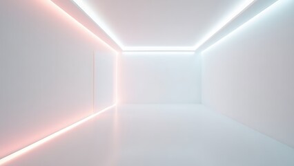 Fototapeta premium Contemporary Minimalist Interior with Gradient LED Lighting on Walls and Ceiling, Offering a Clean and Modern Aesthetic for Product Display or Virtual Environments