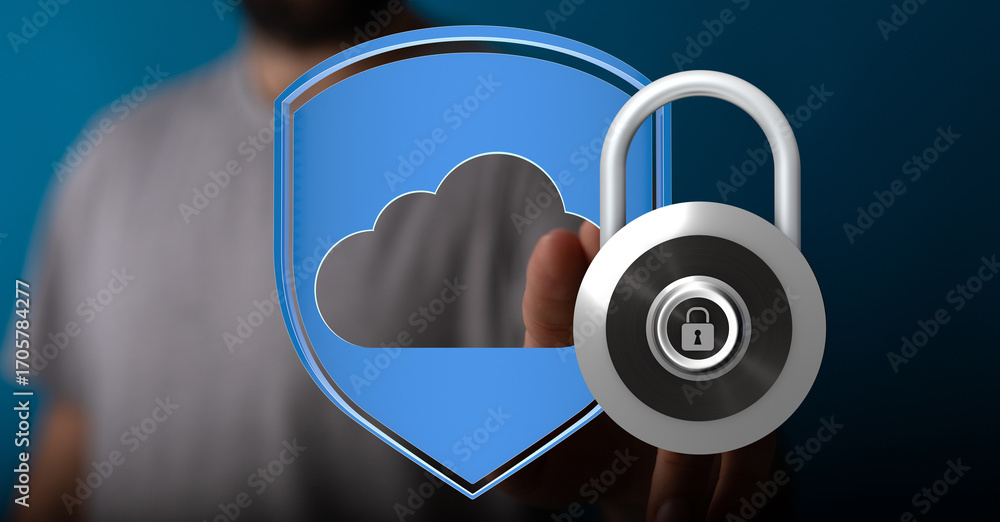 Poster safeguarding your cloud data with robust security measures. encryption and protection.