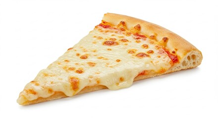 Delicious Pizza Slice with Melting Cheese on White Background