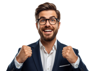 Excited young professional man celebrating success with great joy and enthusiasm, isolated