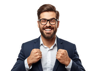 Isolated portrait of a delighted and assertive businessman displaying success and confidence on