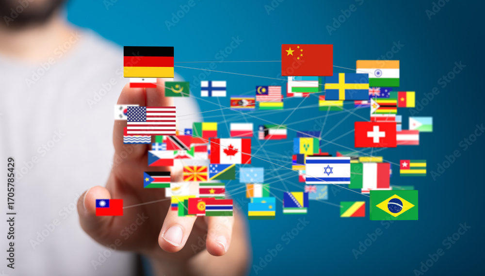 Aufkleber image of interconnected flags representing global collaboration and communication.