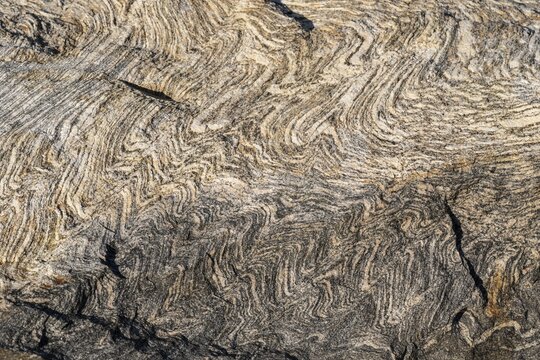 Close-up of a rock surface with undulating patterns and textures, Otroya or Otr&oslash;ya Island, M&oslash;re og Romsdal, Norway