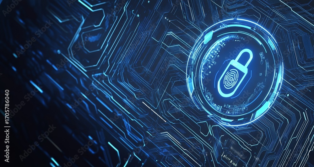 Poster digital fingerprint technology on a circuit board in a tech oriented design.
