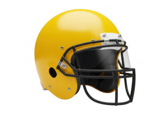 Bright yellow american football helmet with a black facemask on a black background transparent background