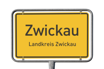 Ortstafel, Stadt Zwickau, Landkreis Zwickau, freigestellt als PNG, (Symbolbild)