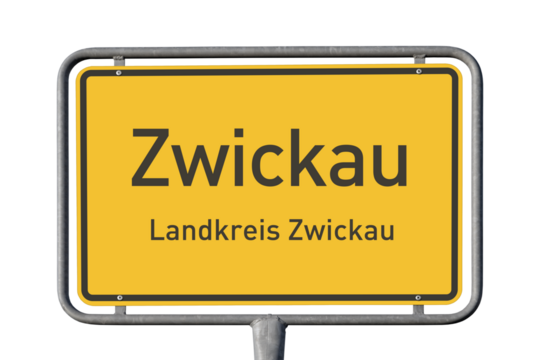 Ortstafel, Stadt Zwickau, Landkreis Zwickau, freigestellt als PNG, (Symbolbild)