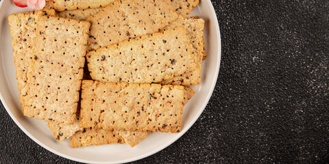 cracker whole grain healthy food durum wheat cookies tasty snack fresh delicious gourmet food background on the table rustic top view copy space