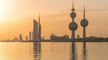 Kuwait Towers with City View at Sunset. made with generative Ai
