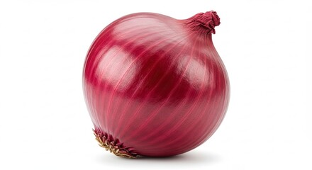Single Red Onion on White Background, Raw and Fresh
