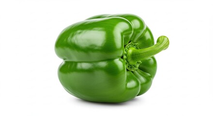 Shiny Green Bell Pepper Fresh Vegetable on White Background