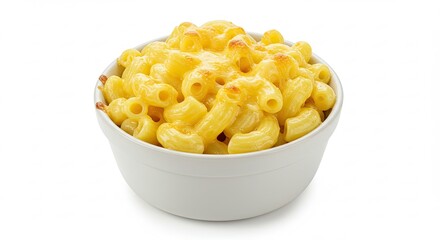 Creamy Macaroni and Cheese in White Bowl on Isolated Background