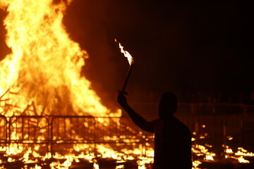 Night event with fire bons and fireworks