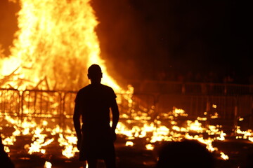Night event with fire bons and fireworks