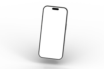 High-quality 3D render of a modern smartphone with a blank screen, perfect for app presentations or website mockups.  Clean, minimalist design.