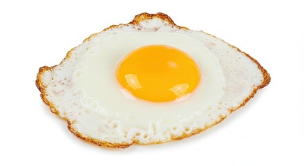 Fried Egg with Bright Yellow Yolk on White Background