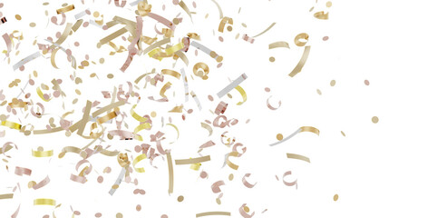 Celebrate with this festive image of gold and pink confetti falling on a white background. Perfect for party invitations, celebrations, and mor © vegefox.com