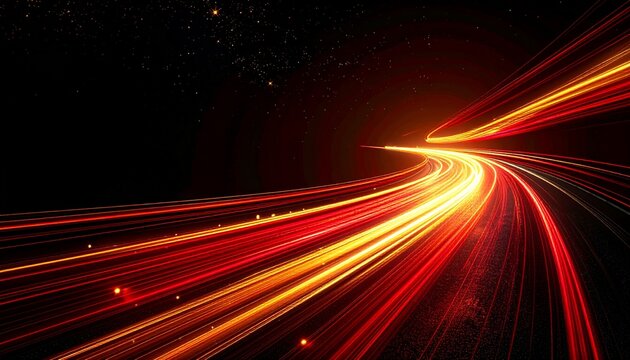 Long-exposure red and gold light trails on black, dynamic festive background
