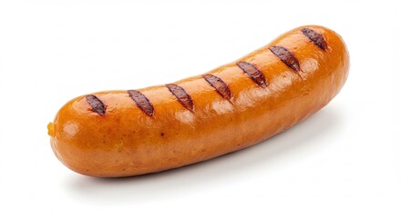 Grilled Sausage on White, Brown Delicious Food Isolated Close-up