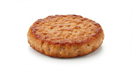 Cooked Burger Patty Golden Brown Meat on White Background
