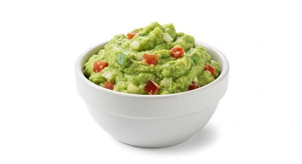 Fresh Green Guacamole Dip in White Bowl on Isolated Background