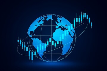 Digital Globe with Financial Stock Market Candlestick Chart and Global Trading Concept.