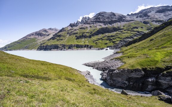 Blue mountain lake, Lac des Dix reservoir, Valais Alps, Valais, Switzerland