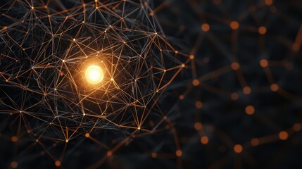 Abstract network structure with glowing center, resembling interconnected nodes and energy flow, creating a visually striking digital concept.
