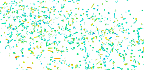 Bright teal, green, and yellow confetti on white. Perfect for party invitations, banners, and festive designs.
