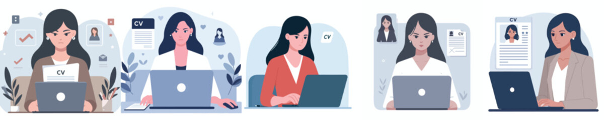 vector of a woman making a CV for a job application