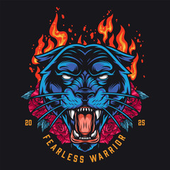 Fearless warrior panther surrounded by flames