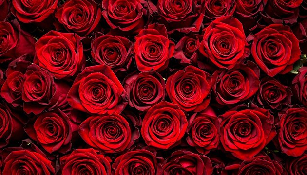 Close-up view of many deep red roses