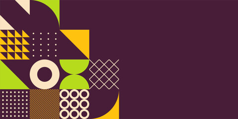 Abstract creative background, web banner in bauhaus style. Abstract geometric beige, yellow and green color different shapes composition. Vector color illustration in flat style.