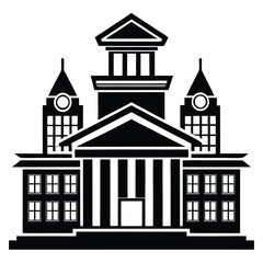Symmetrical Governmental Building Illustration Ornate Architectural Design of a Courthouse or City Hall With Clock Towers