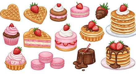 Assortment of sweet desserts featuring strawberries and pastries