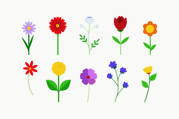 Obraz premium Collection of colorful cartoon flowers on a white background
