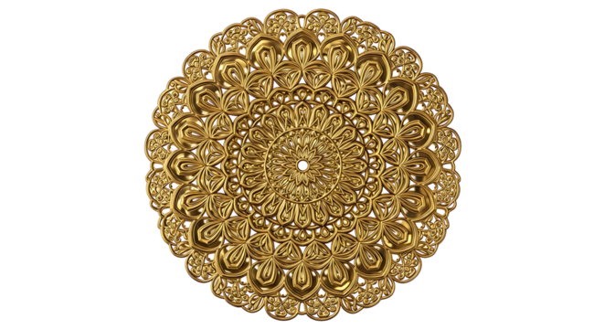 Ornate gold mandala design, intricate details, creates a rich and luxurious visual.