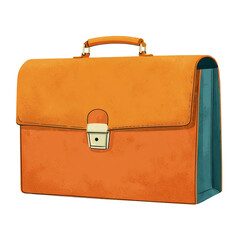 Illustration of orange briefcase with handle and lock isolated on transparent background