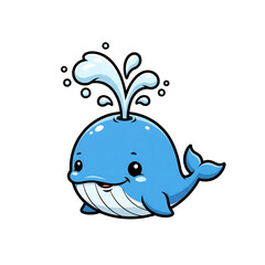 Naklejka premium Cute cartoon whale with water spout, playful and happy expression.