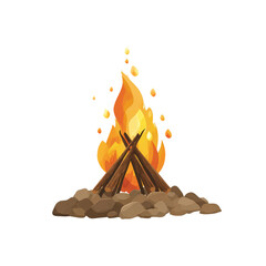 Illustration of a campfire with burning logs isolated on transparent background